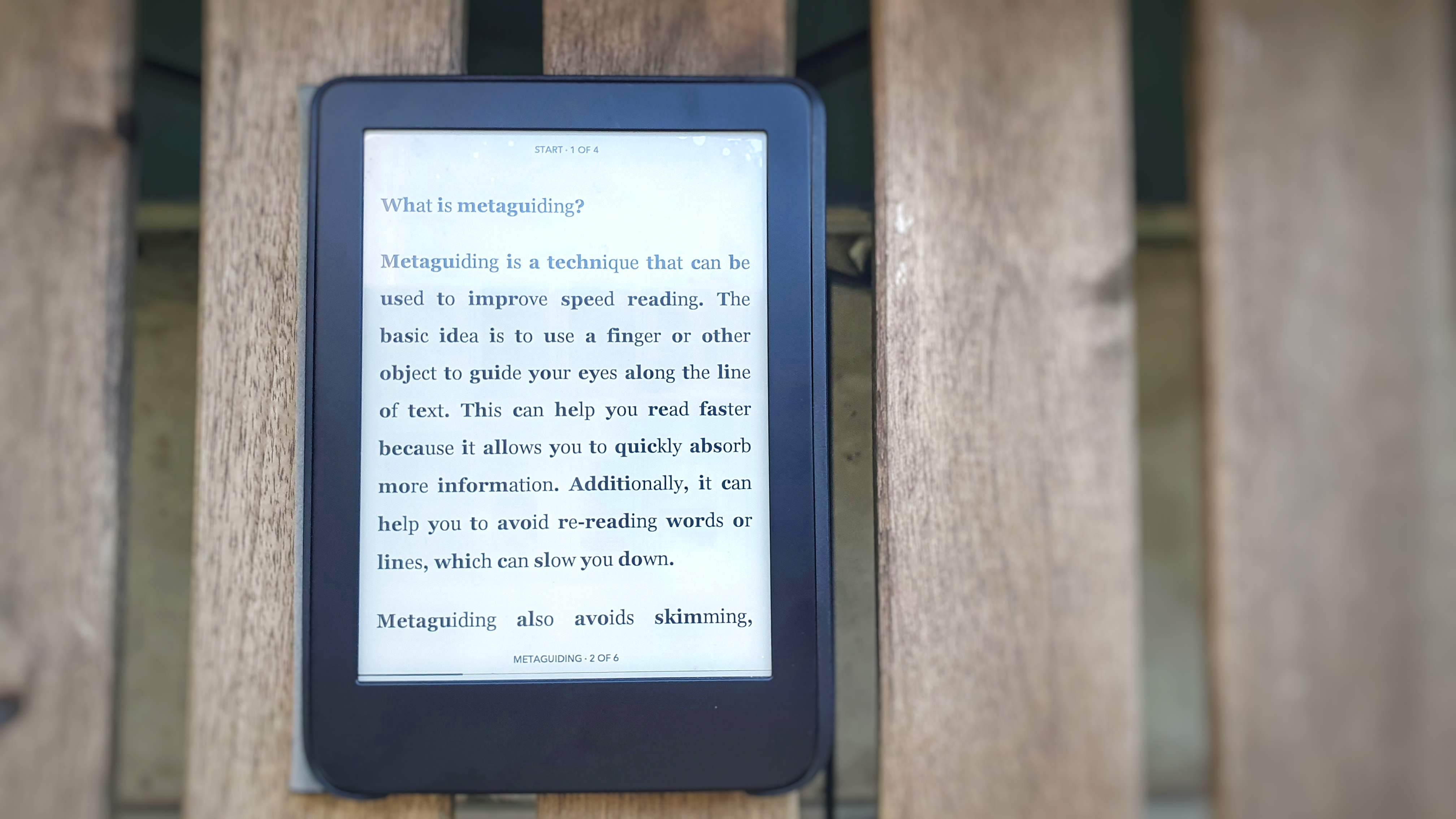 E-reader showing metaguided text in action